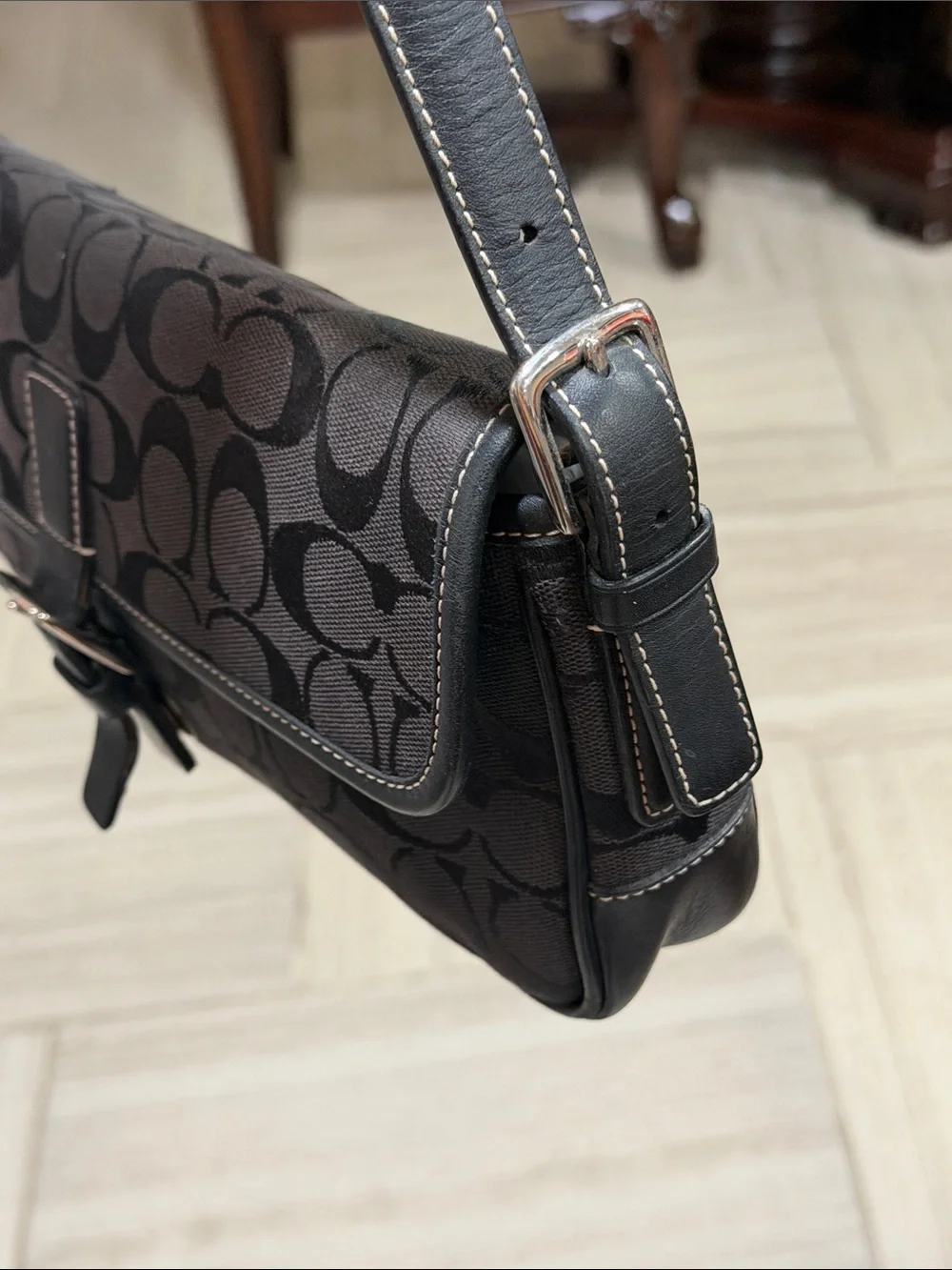 Coach Y2K black Hamptons Flap Baguette bag